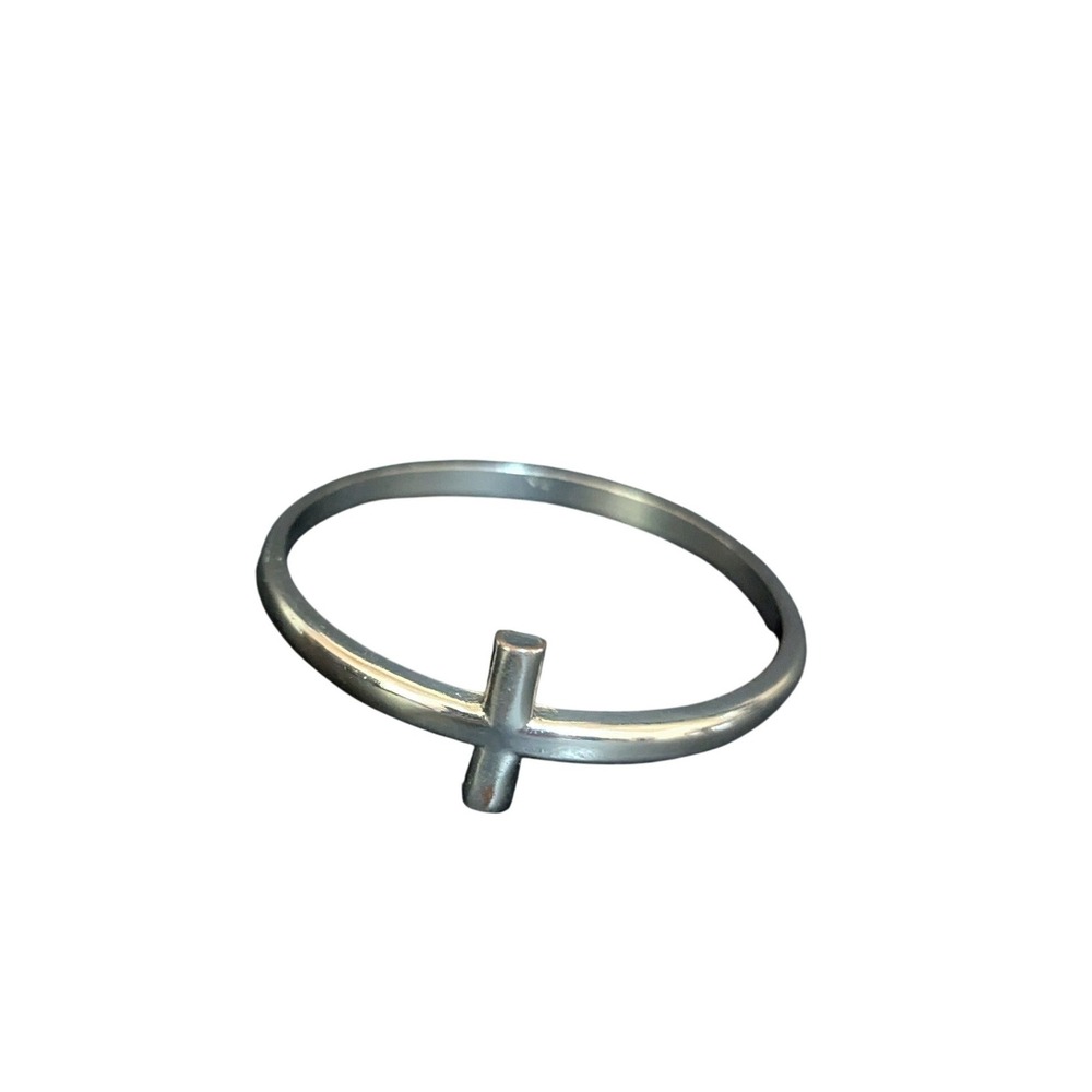 Silver Tone Sideways Cross Ring Minimalist Thin Band‎ Size 8